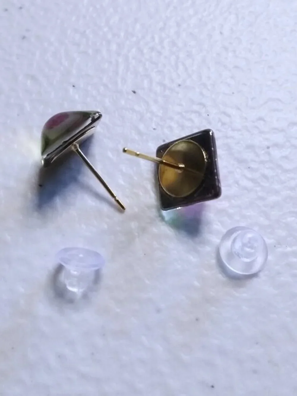 Intense Pink Hues: Versatile Iridescent Shimmering Square Stud Post Earrings
